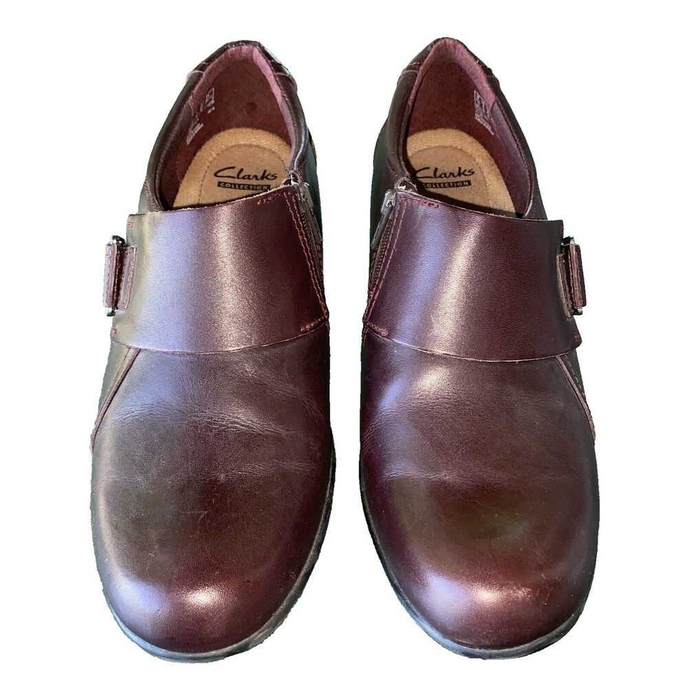 Clarks Collection Women's Shoes Size 9 M Genette Wine Vista Monk Strap Heels